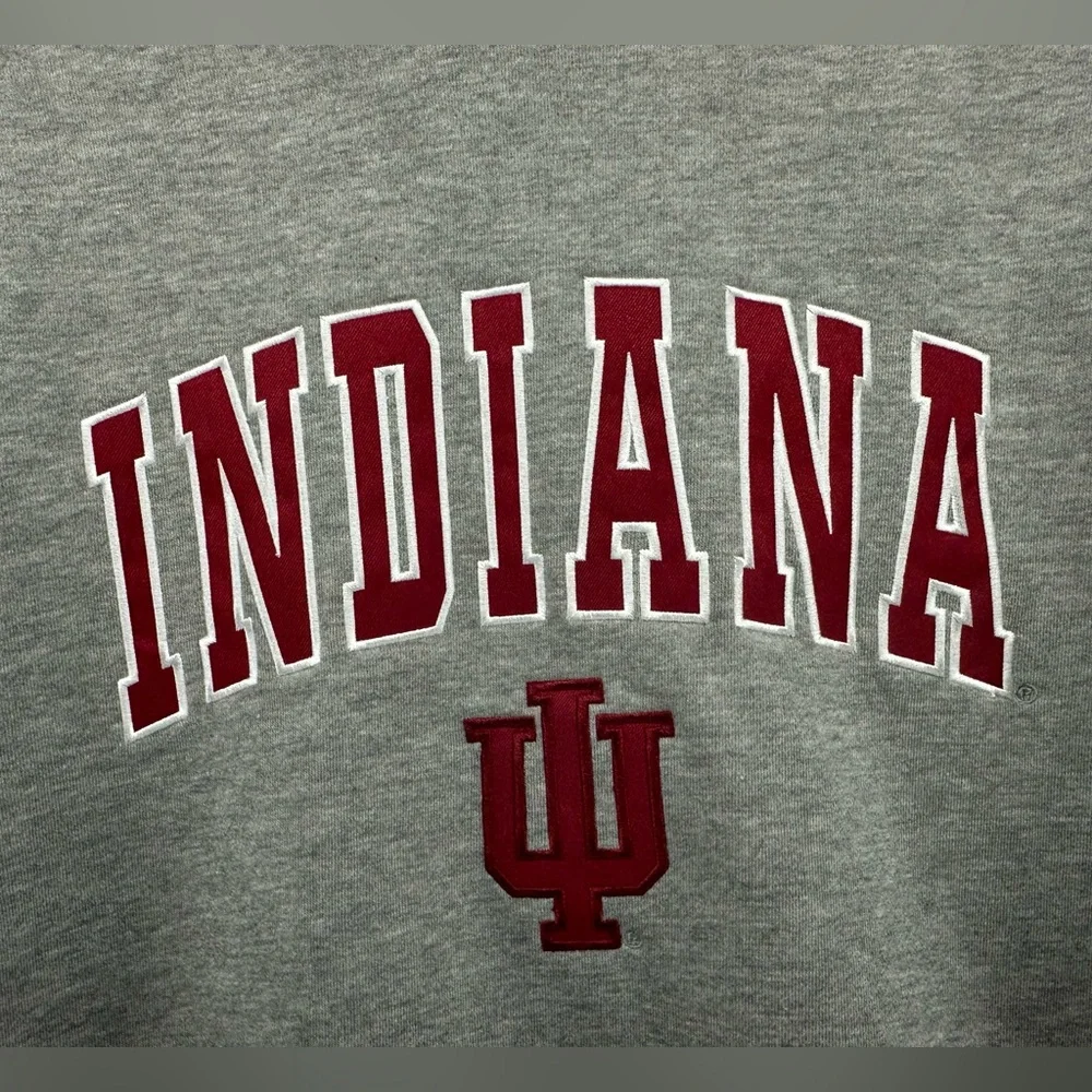 Indiana Hoosiers IU Embroidered Crewneck Sweatshirt Gray Red‎ M Stitched
